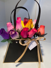 Load image into Gallery viewer, 2 Dozen Wooden Roses in a Black Purse. Restock Coming Soon.