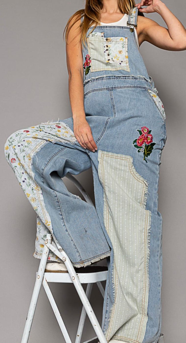 green emerald velvet dress Embroidered floral denim overalls – FEHRNVI main image 1