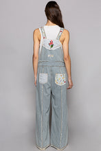 Load image into Gallery viewer, Denim Pinstripe Floral Patchwork Embroidered Overalls