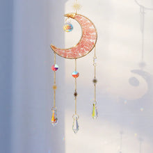 Load image into Gallery viewer, Decorative hanging moon-shaped ornament with colorful beads on a light background