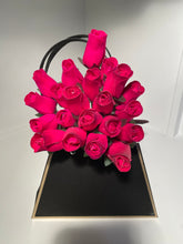 Load image into Gallery viewer, 2 Dozen Wooden Roses in a  Black Purse.  Restock Coming Soon.
