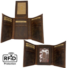 Load image into Gallery viewer, Tri Fold RFID Premium Cowhide Leather Wallet Flip Up
