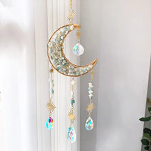 Load image into Gallery viewer, Decorative hanging moon and star ornament with crystals on a white background
