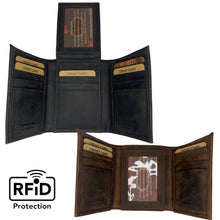 Load image into Gallery viewer, Tri Fold RFID Premium Cowhide Leather Wallet Flip Up
