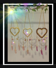 Load image into Gallery viewer, Sun Catcher - Pretty Gold Heart with Butterfly, Prism Crystals, and Stones
