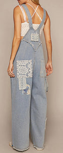 Denim Lace Patchwork Overalls